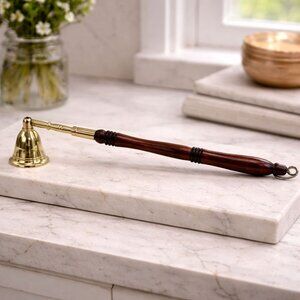 Vintage Brass and Mahogany Candle Snuffer Ornate Handle With Hanging Loop